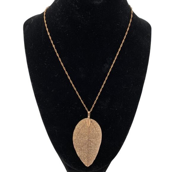 Unbranded Jewelry - Natural Filigree Leaf Pendant Necklace Rose Gold Metal 18K Gold Plated